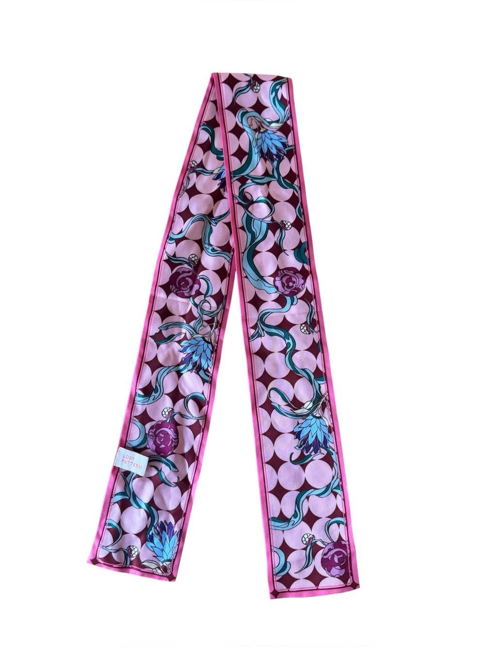 Lost Pattern Silk Skinny Scarf Twilly Tie Pink